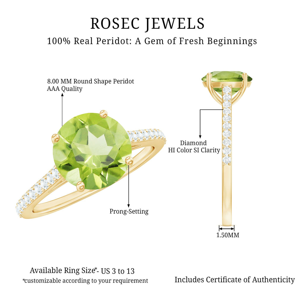 Natural 2 Carat Peridot Solitaire Engagement Ring with Diamond