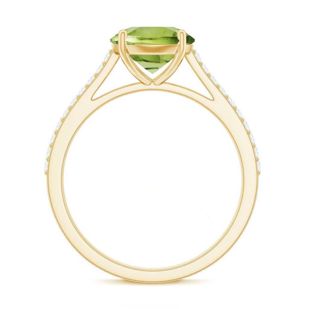 Natural 2 Carat Peridot Solitaire Engagement Ring with Diamond