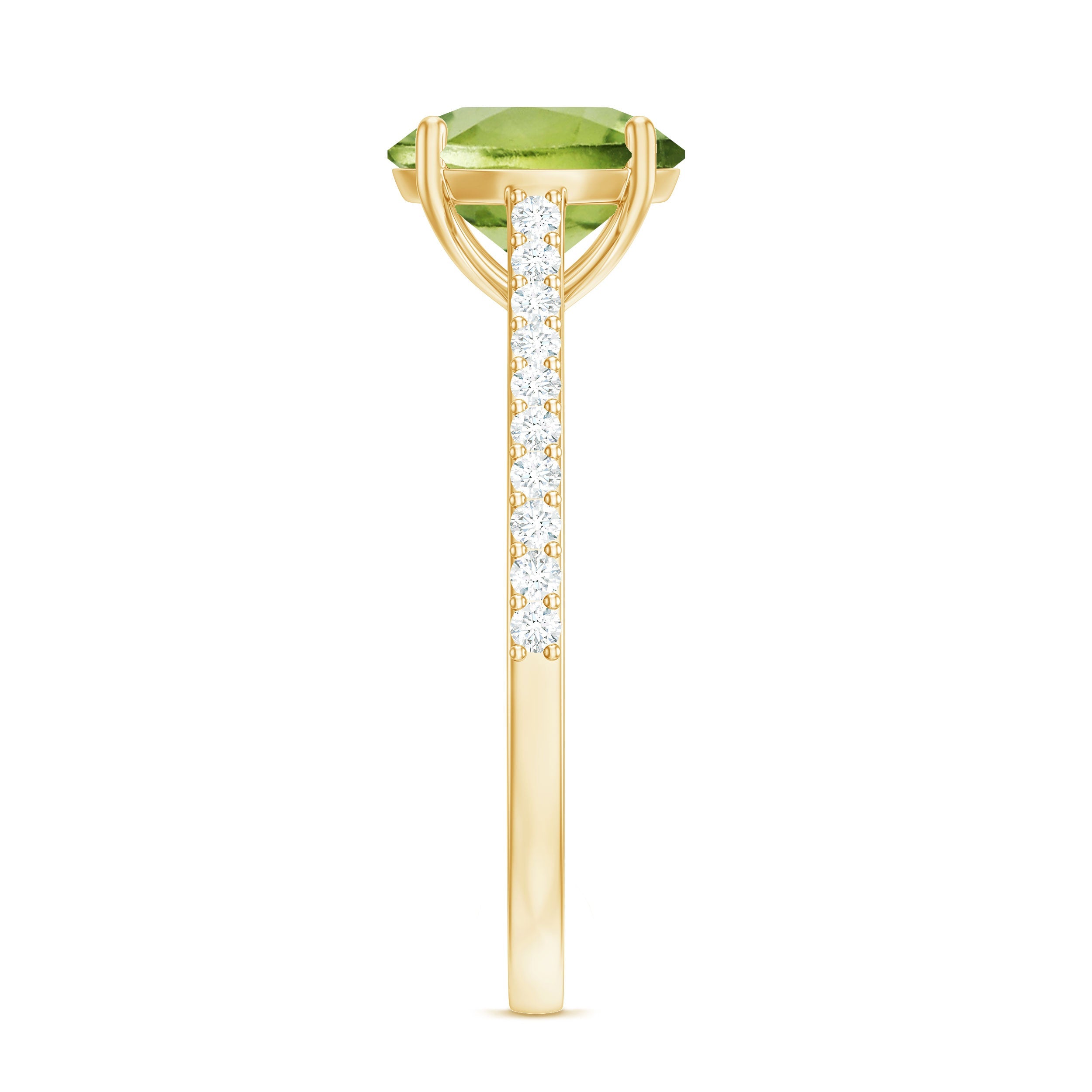 Natural 2 Carat Peridot Solitaire Engagement Ring with Diamond