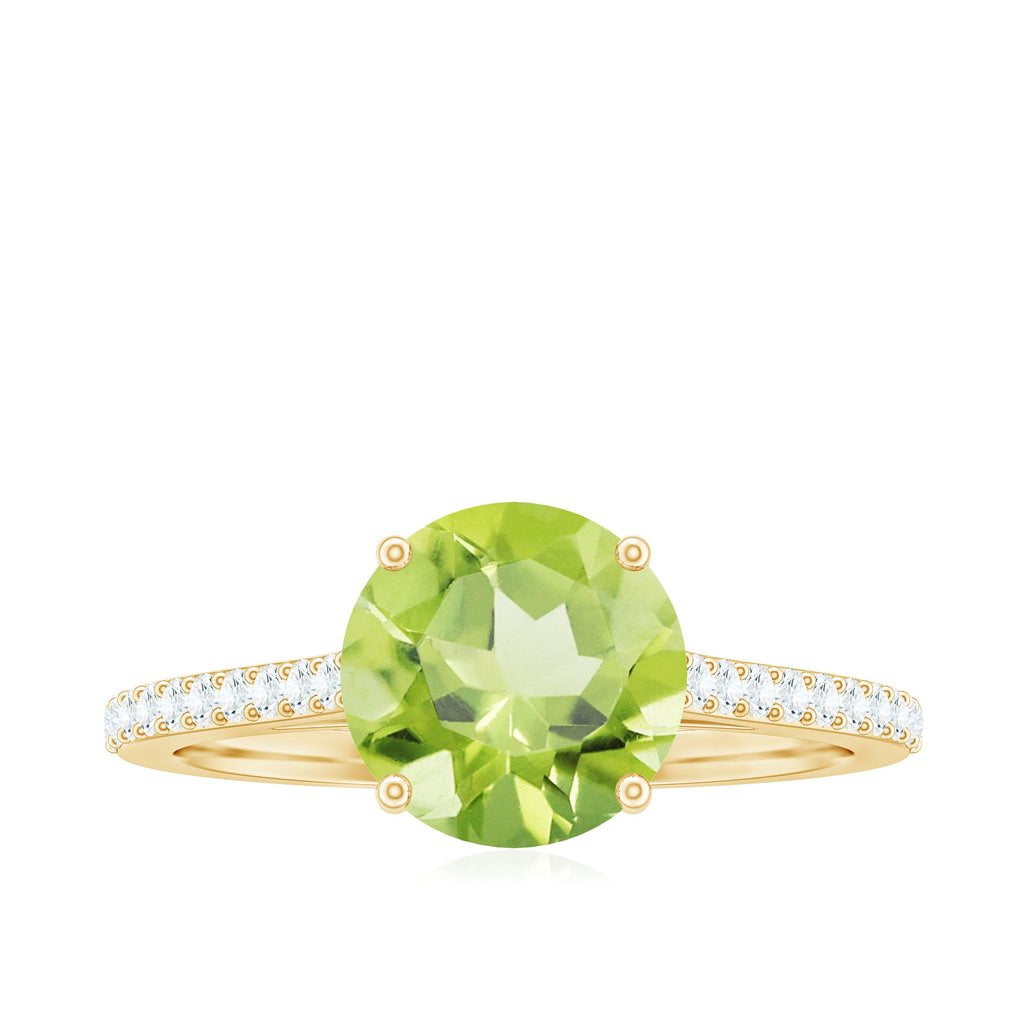 Natural 2 Carat Peridot Solitaire Engagement Ring with Diamond