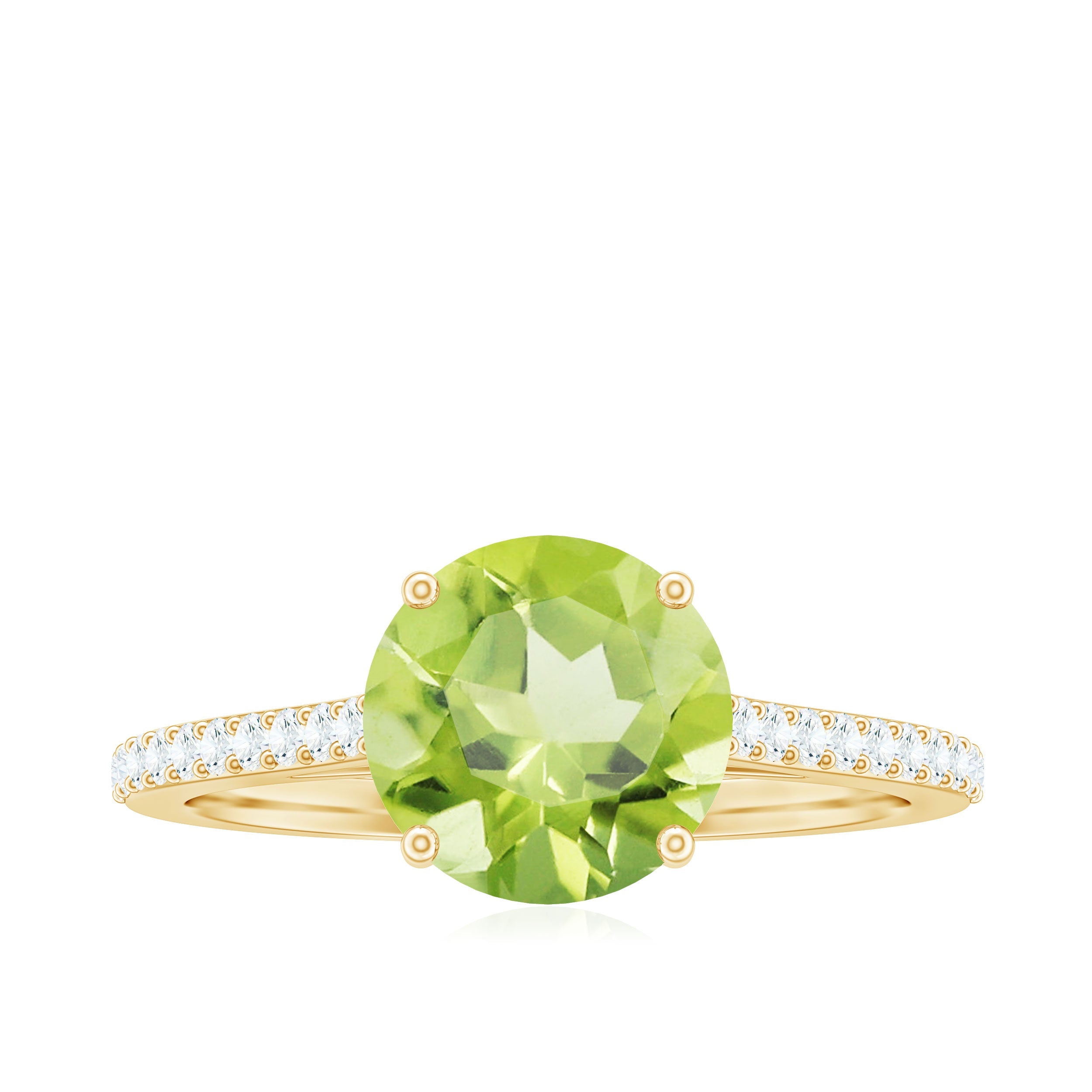 Natural 2 Carat Peridot Solitaire Engagement Ring with Diamond