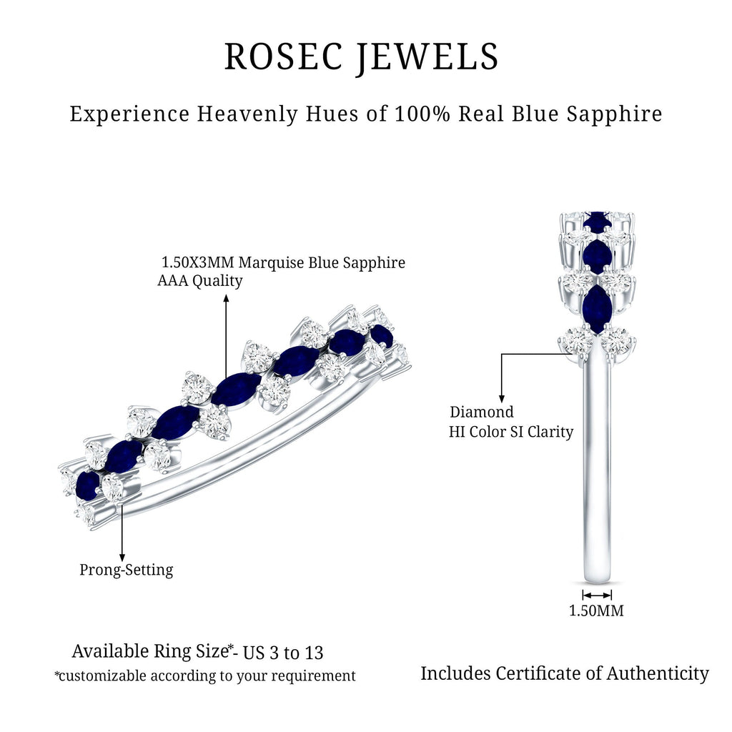 Real Blue Sapphire and Diamond Half Eternity Ring for Women