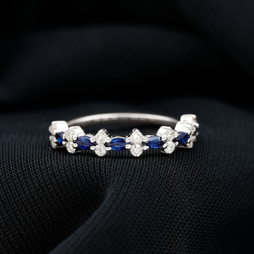 Real Blue Sapphire and Diamond Half Eternity Ring for Women