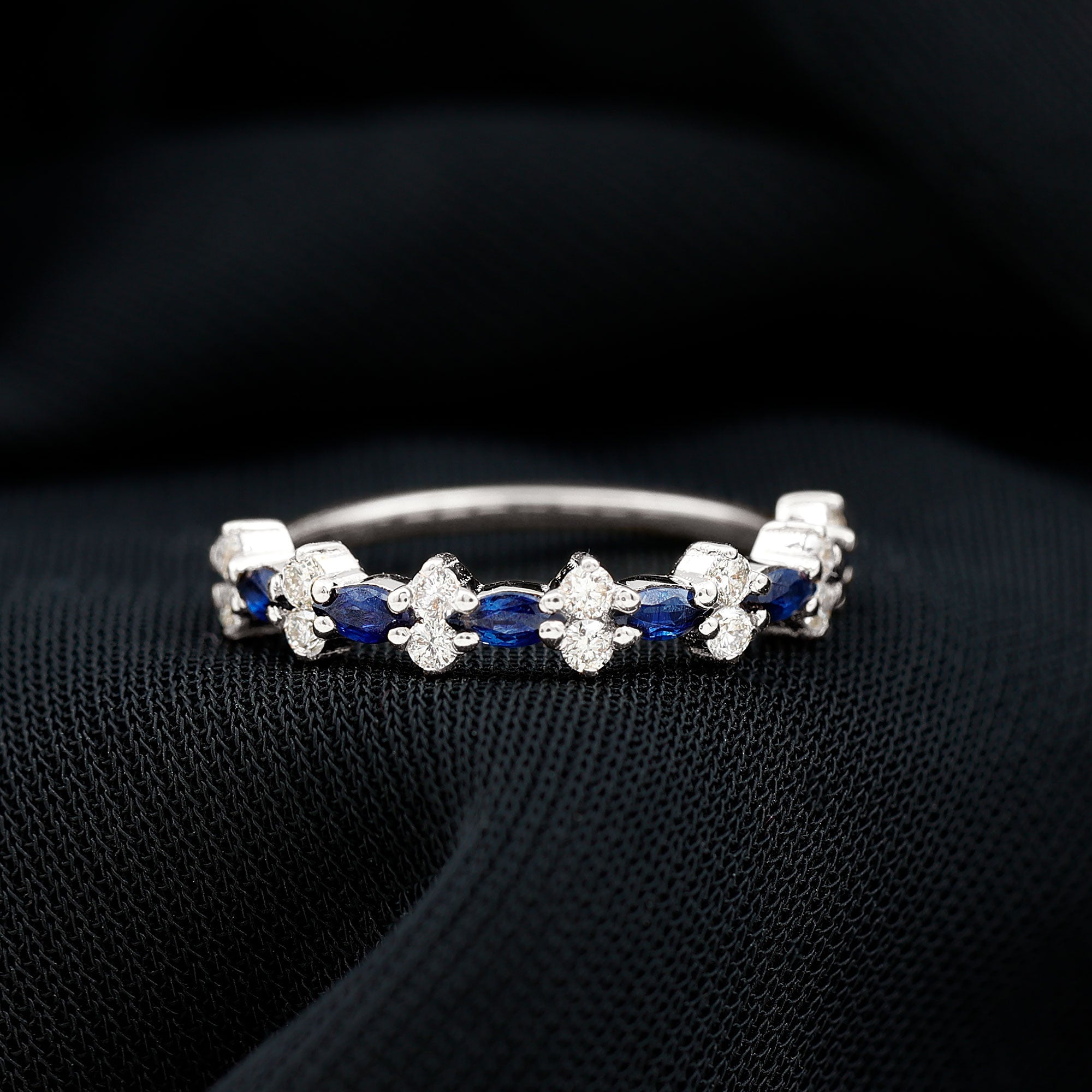 Real Blue Sapphire and Diamond Half Eternity Ring for Women