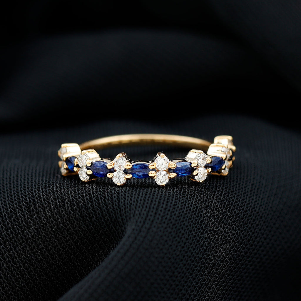 Real Blue Sapphire and Diamond Half Eternity Ring for Women