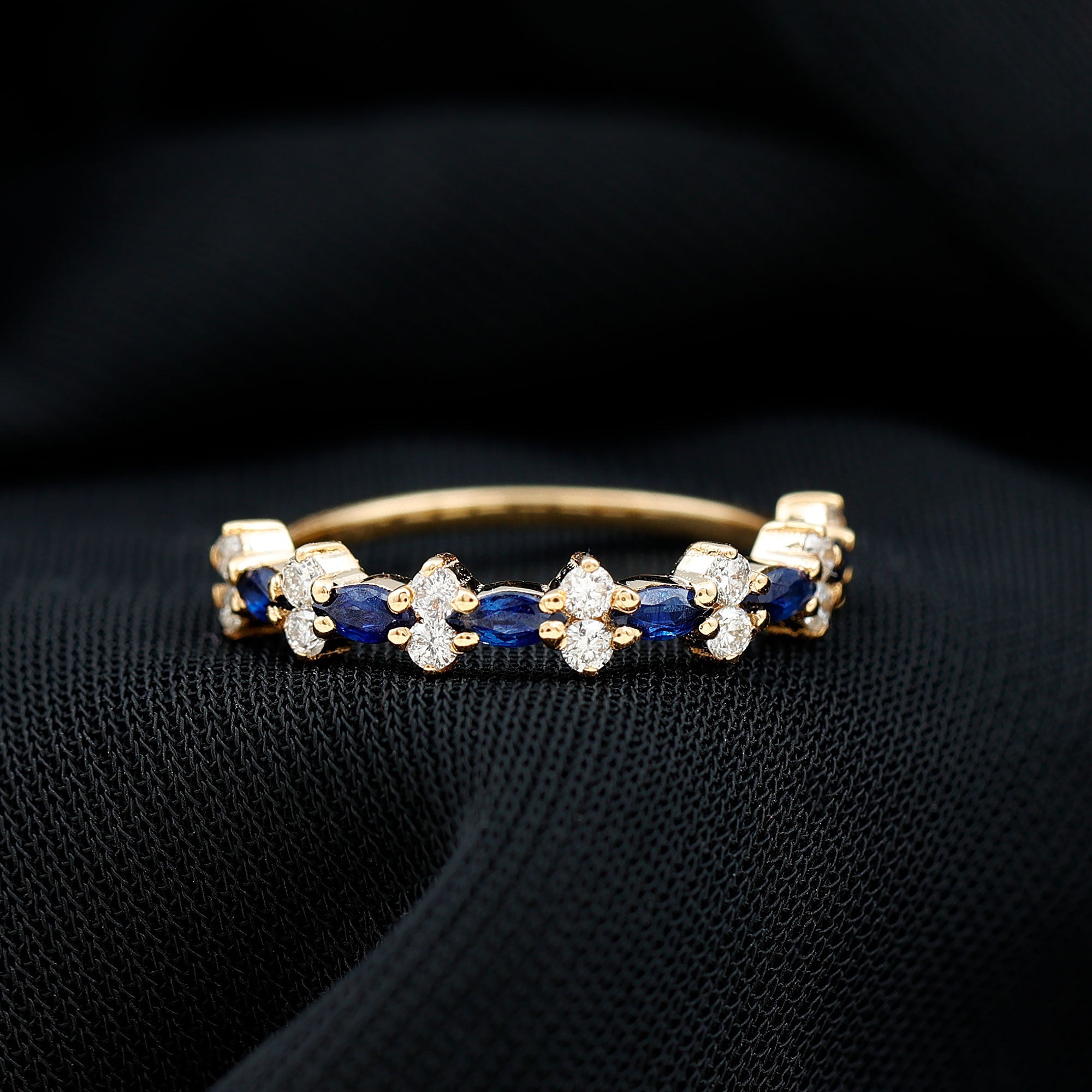 Real Blue Sapphire and Diamond Half Eternity Ring for Women