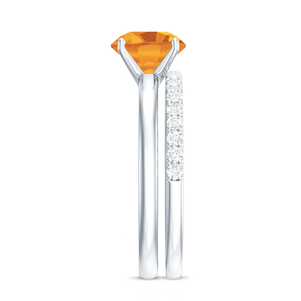 Natural Citrine Wedding Bridal Ring Set with Diamond
