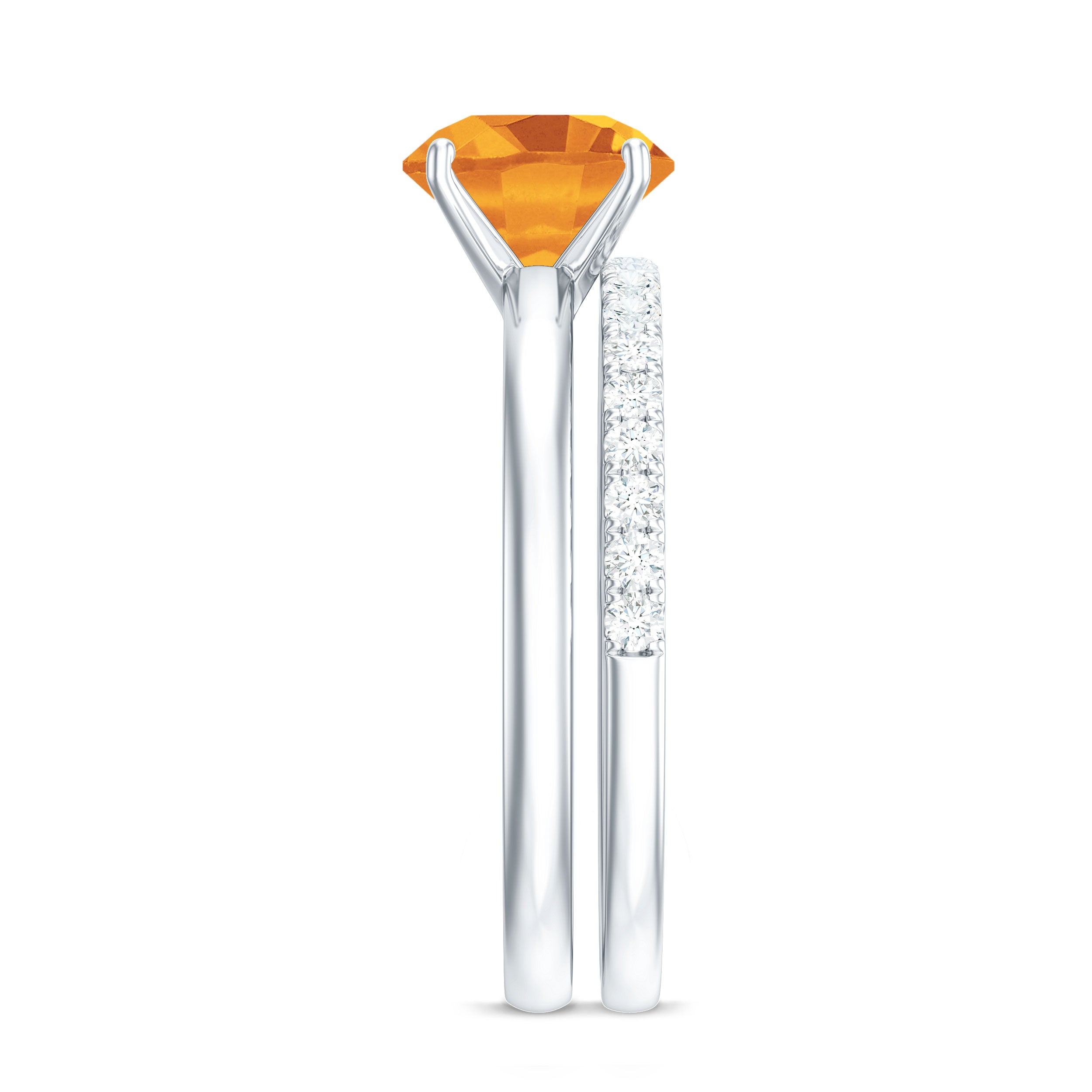 Natural Citrine Wedding Bridal Ring Set with Diamond