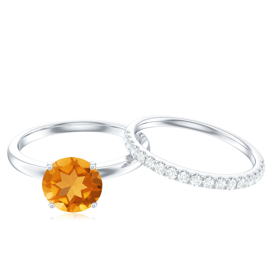 Natural Citrine Wedding Bridal Ring Set with Diamond