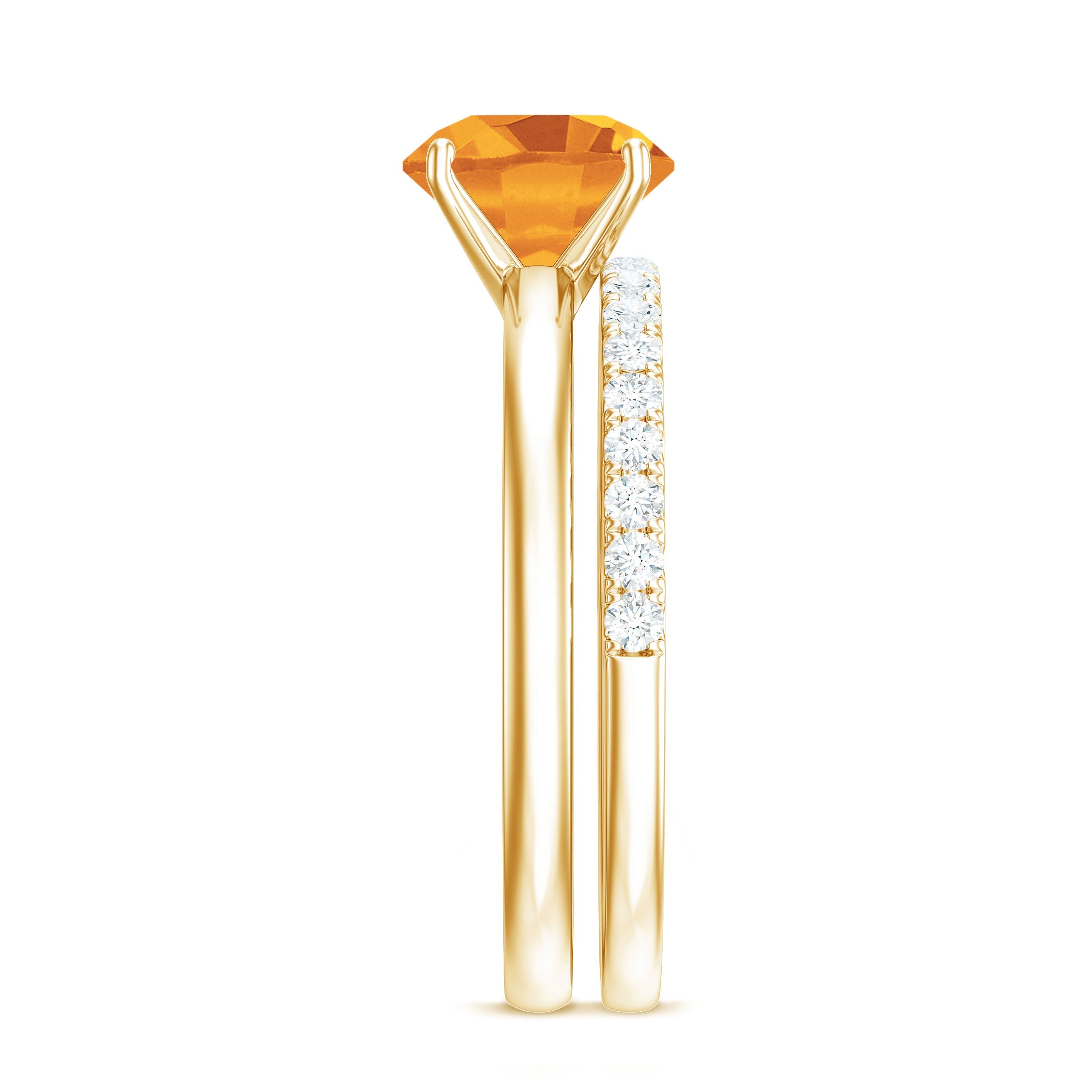 Natural Citrine Wedding Bridal Ring Set with Diamond
