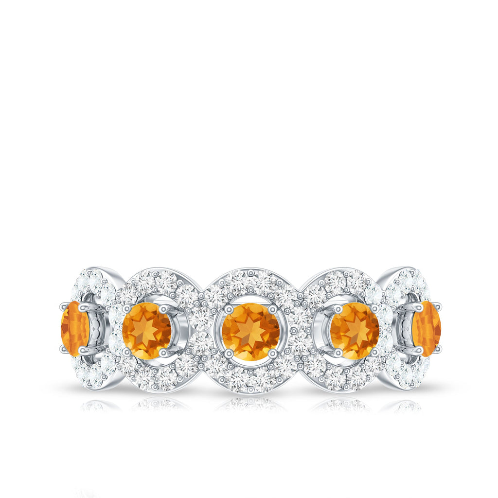 Certified Natural Citrine Diamond Half Eternity Band for Anniversary