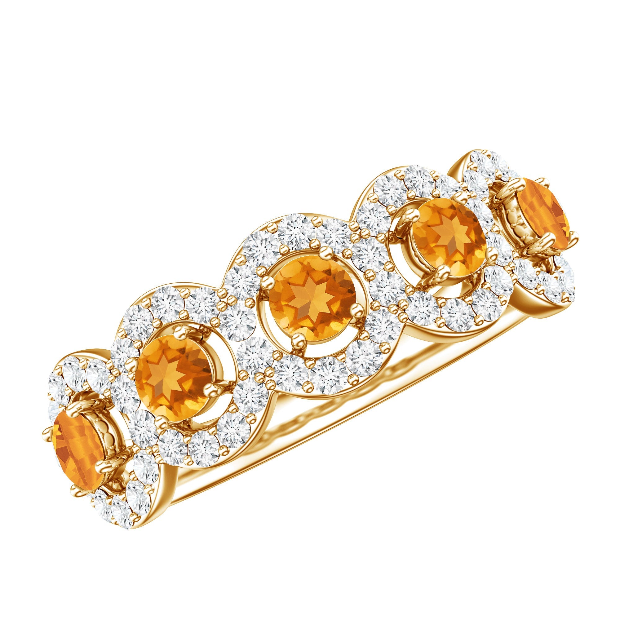 Certified Natural Citrine Diamond Half Eternity Band for Anniversary