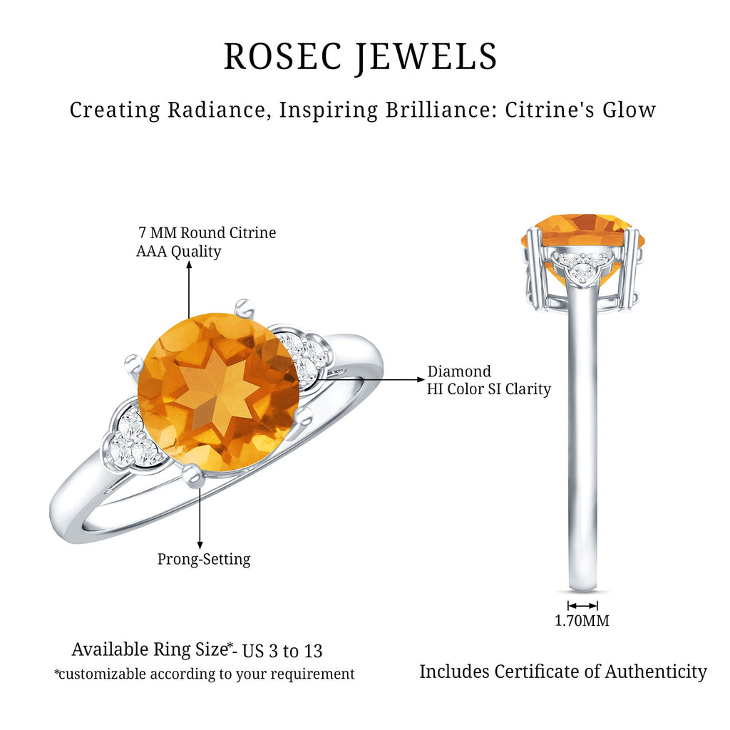 Natural 1.2 Carat Citrine Engagement Ring with Diamond Trio