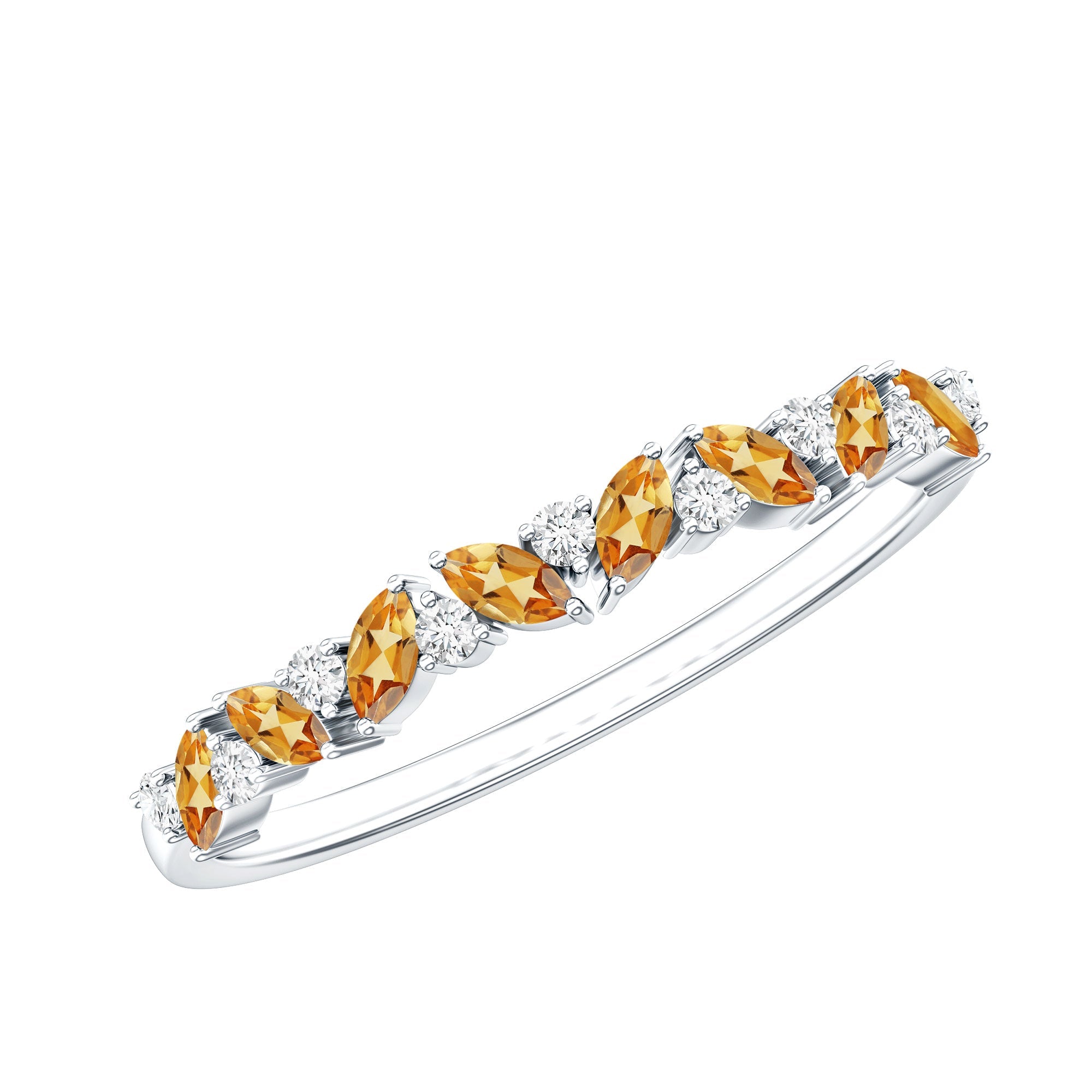 Genuine Marquise Citrine Half Eternity Ring with Diamond