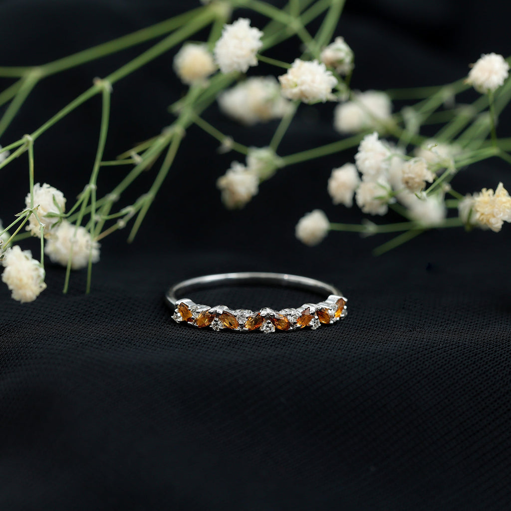Genuine Marquise Citrine Half Eternity Ring with Diamond