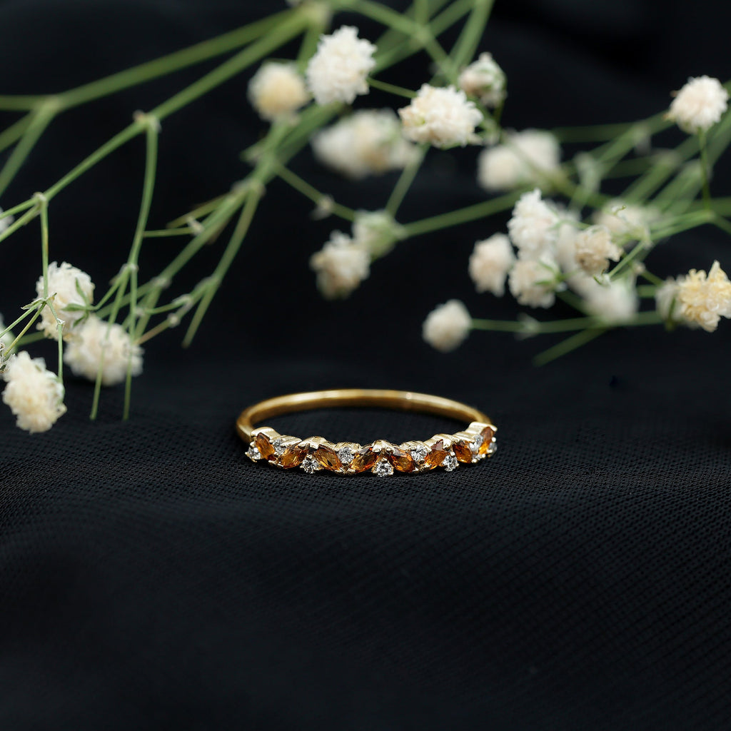Genuine Marquise Citrine Half Eternity Ring with Diamond