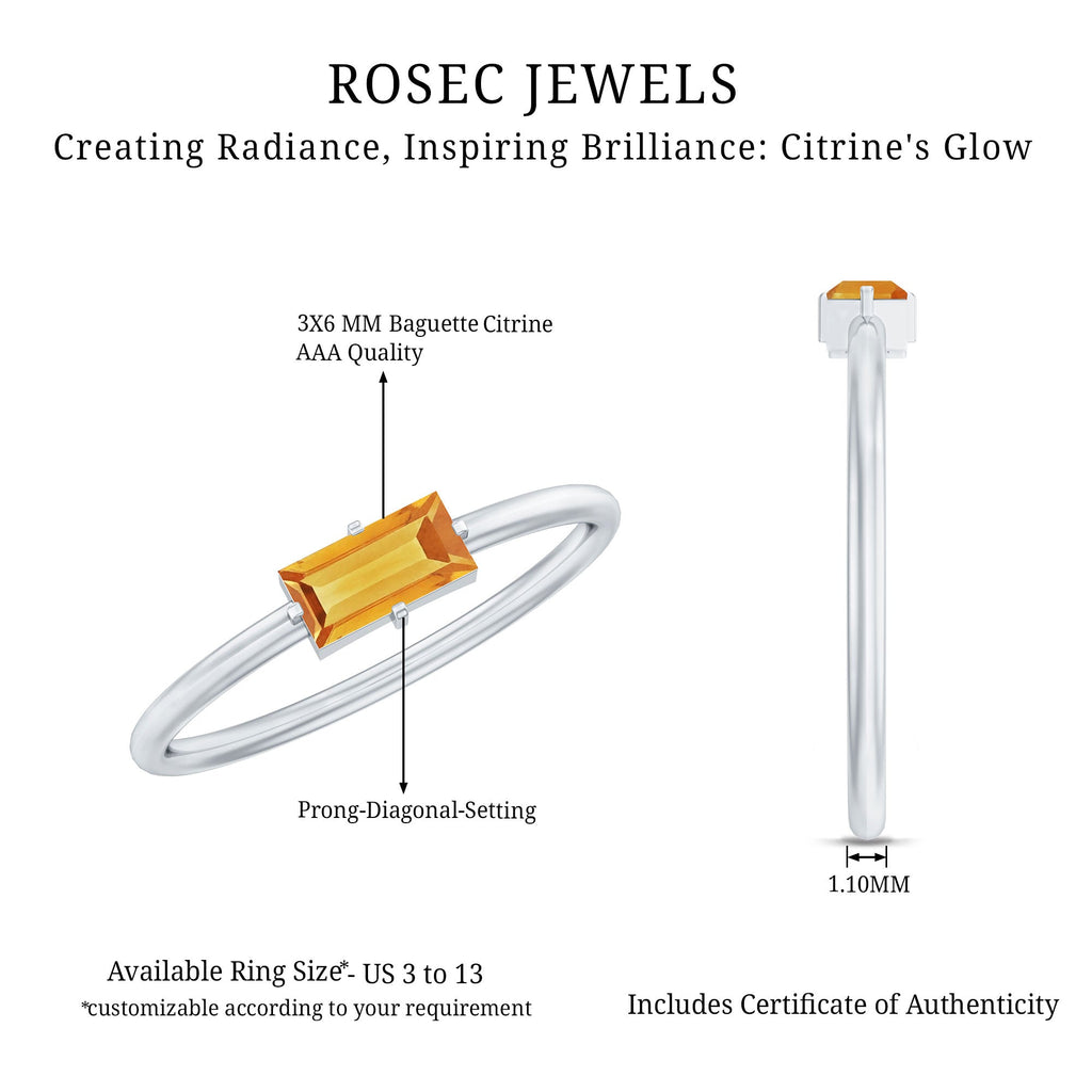 Natural Baguette Citrine Promise Ring in East West Style