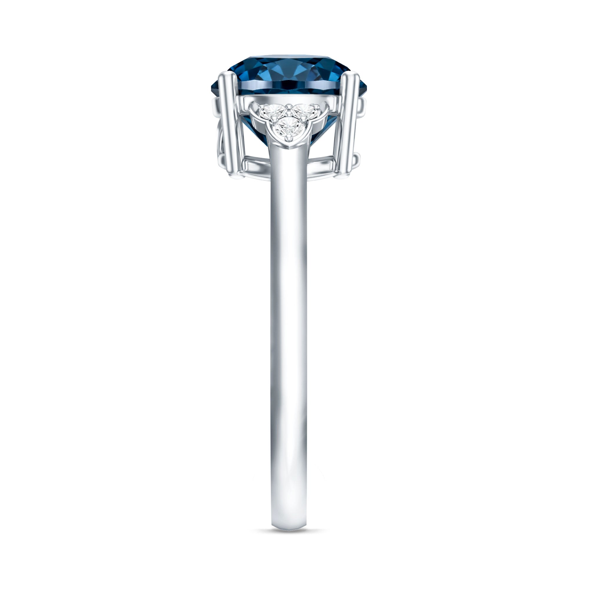 1.3 Carat London Blue Topaz Solitaire Engagement Ring with Diamond Trio