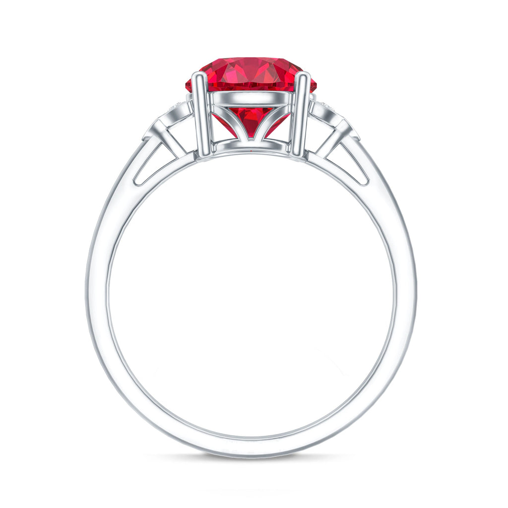Lab Grown Ruby Solitaire Engagement Ring with Diamond Trio