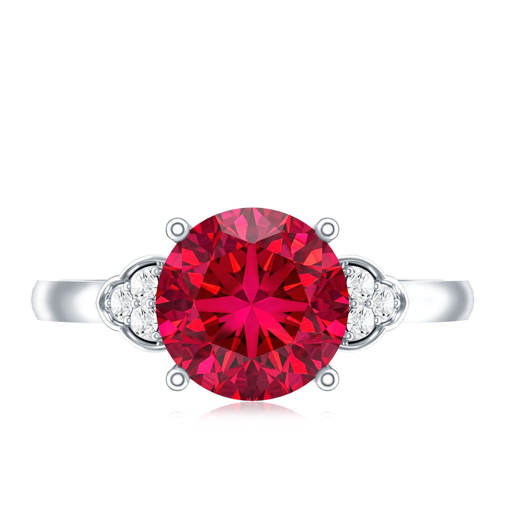 Lab Grown Ruby Solitaire Engagement Ring with Diamond Trio