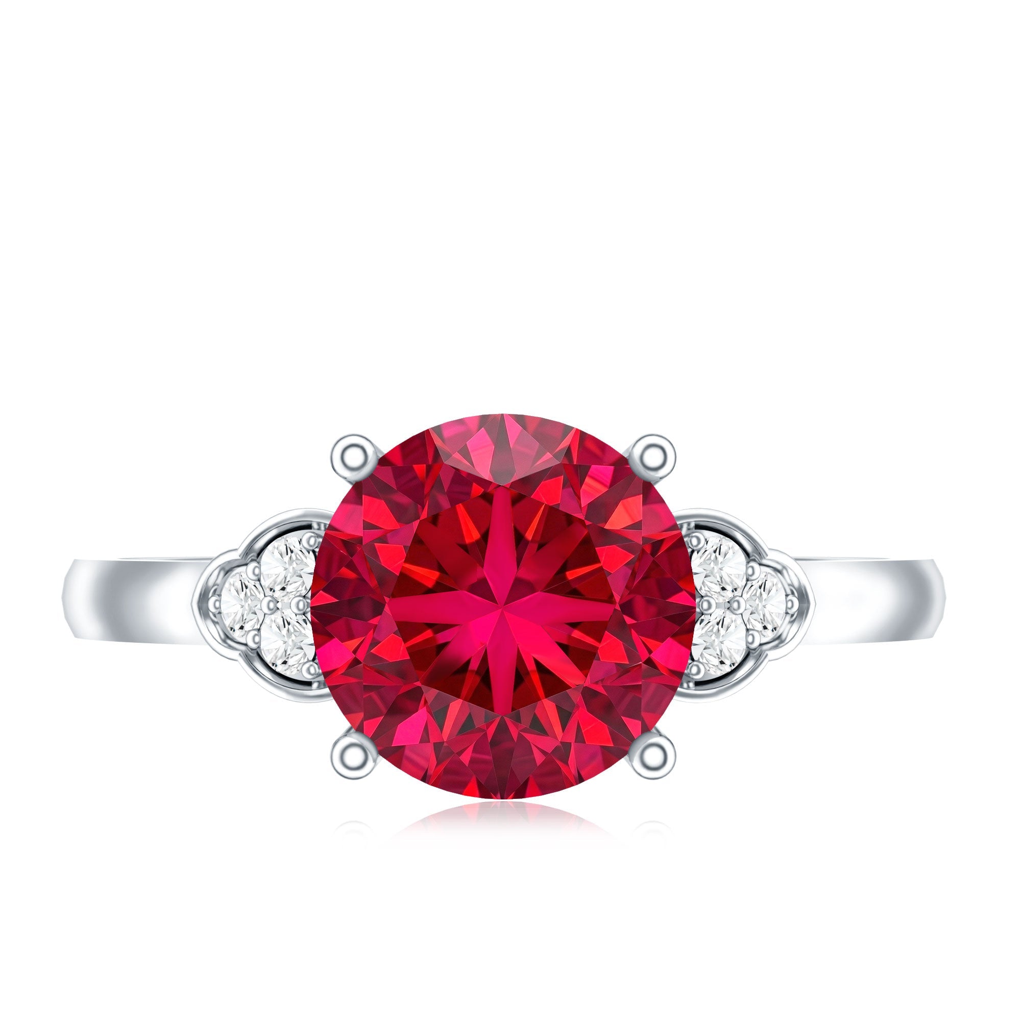 Lab Grown Ruby Solitaire Engagement Ring with Diamond Trio