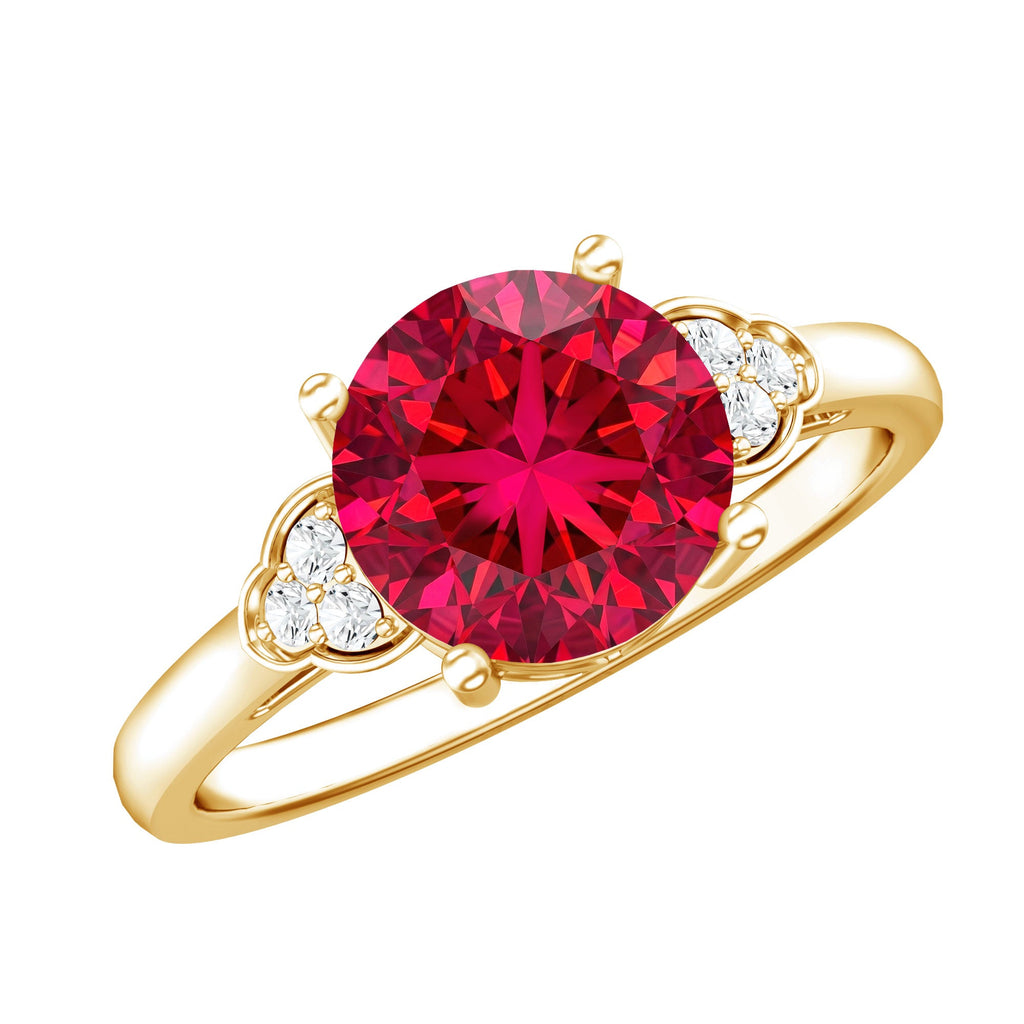 Lab Grown Ruby Solitaire Engagement Ring with Diamond Trio