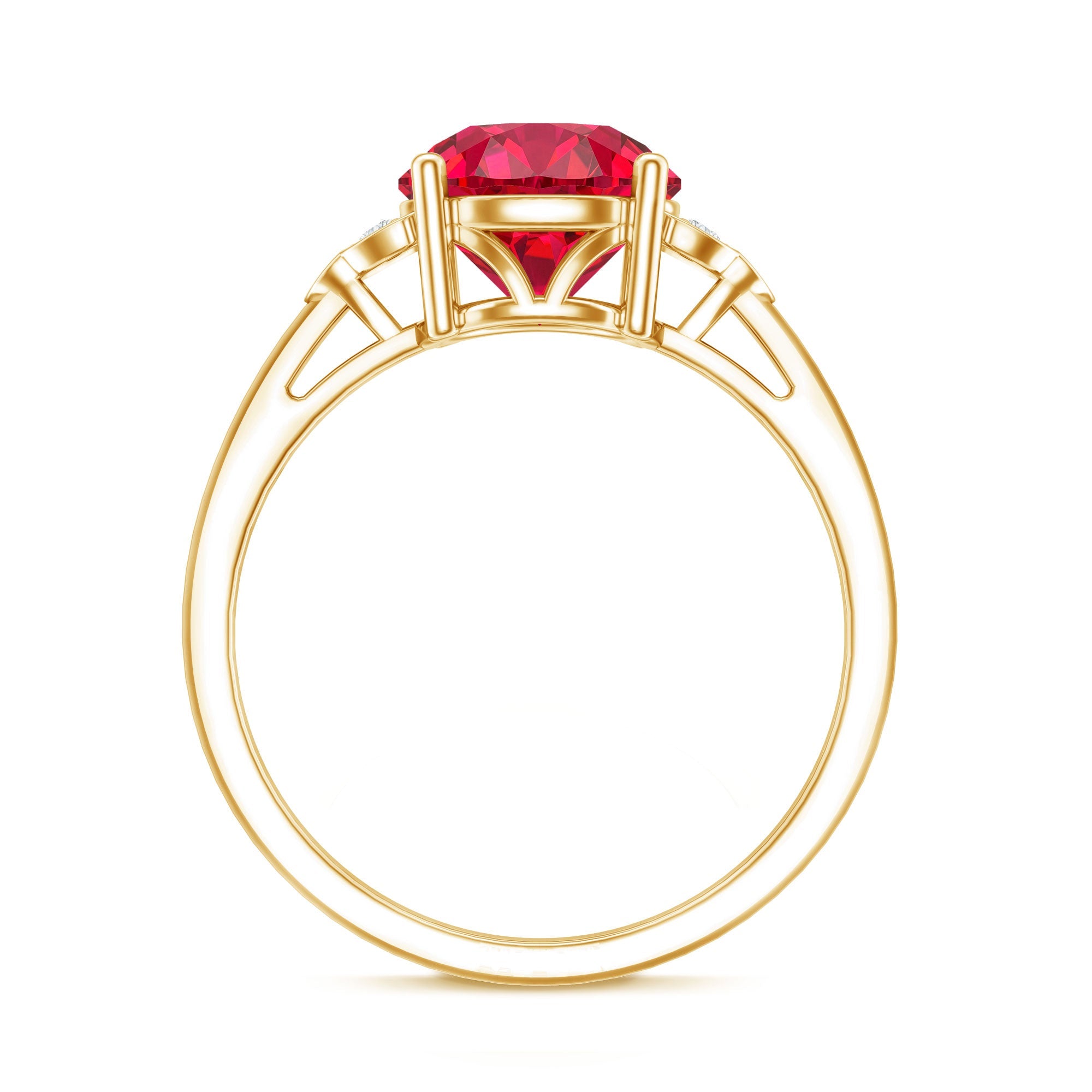 Lab Grown Ruby Solitaire Engagement Ring with Diamond Trio