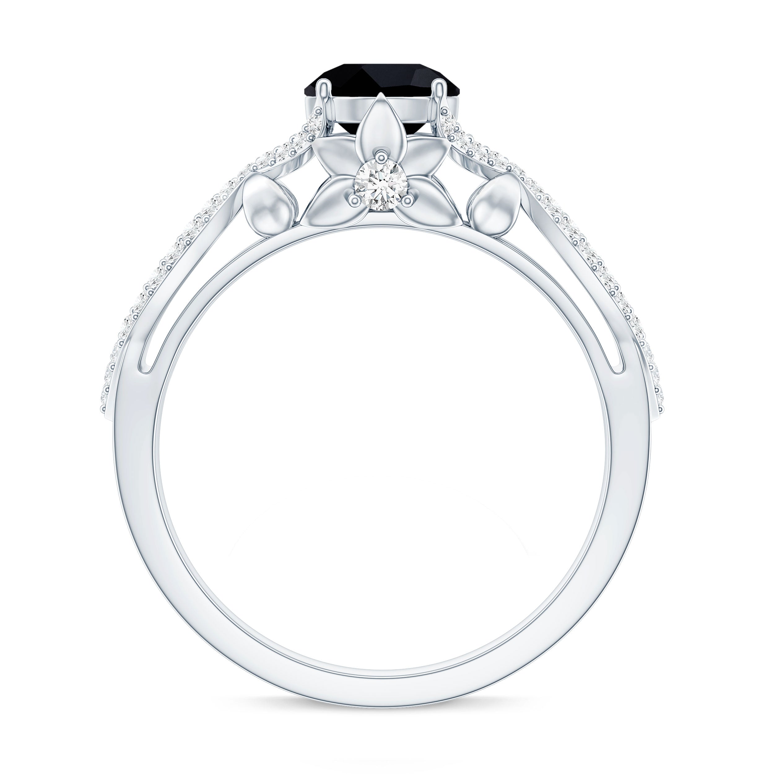 1.3 Carat Lab Grown Black and White Diamond Engagement Ring with Crossover Shank