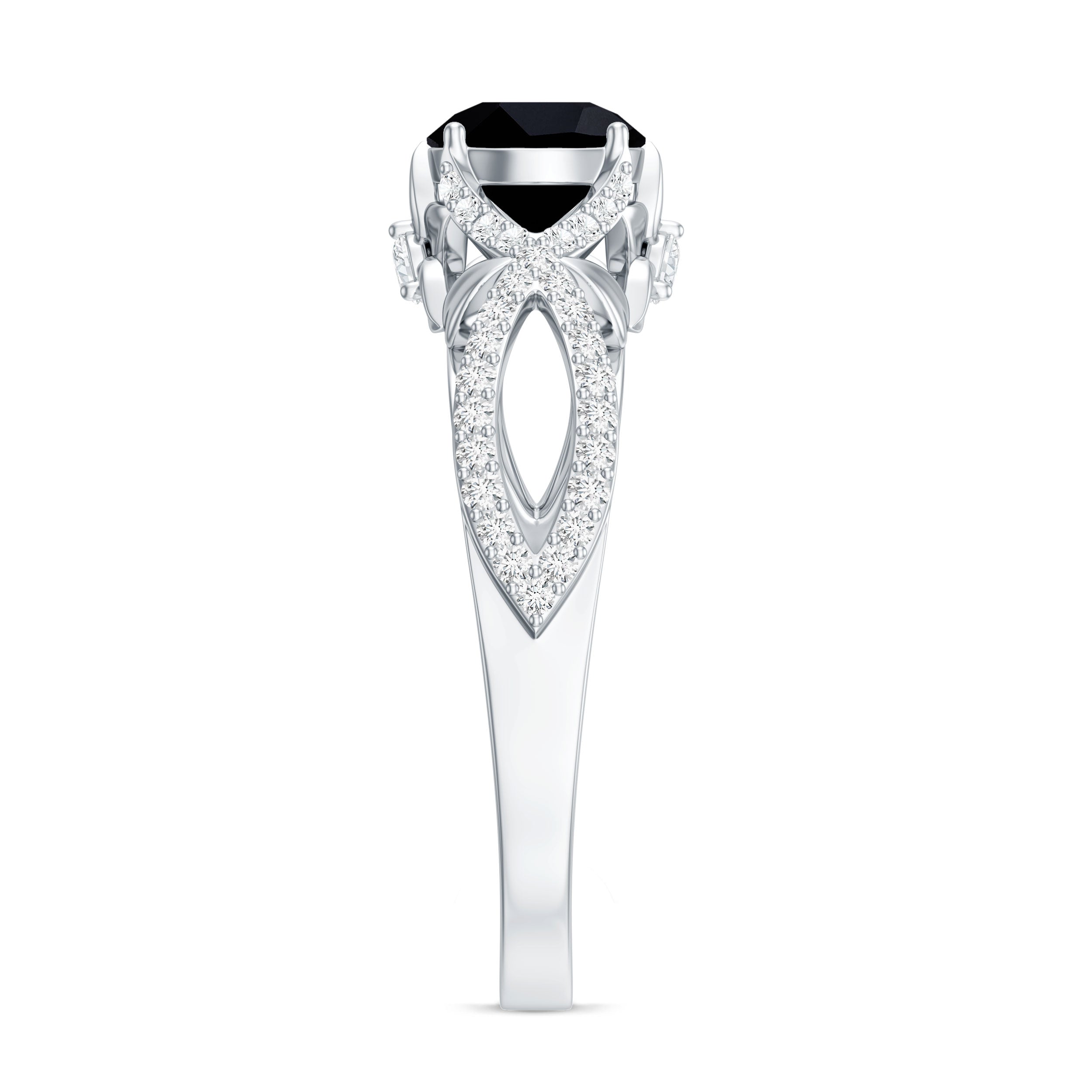 1.3 Carat Lab Grown Black and White Diamond Engagement Ring with Crossover Shank
