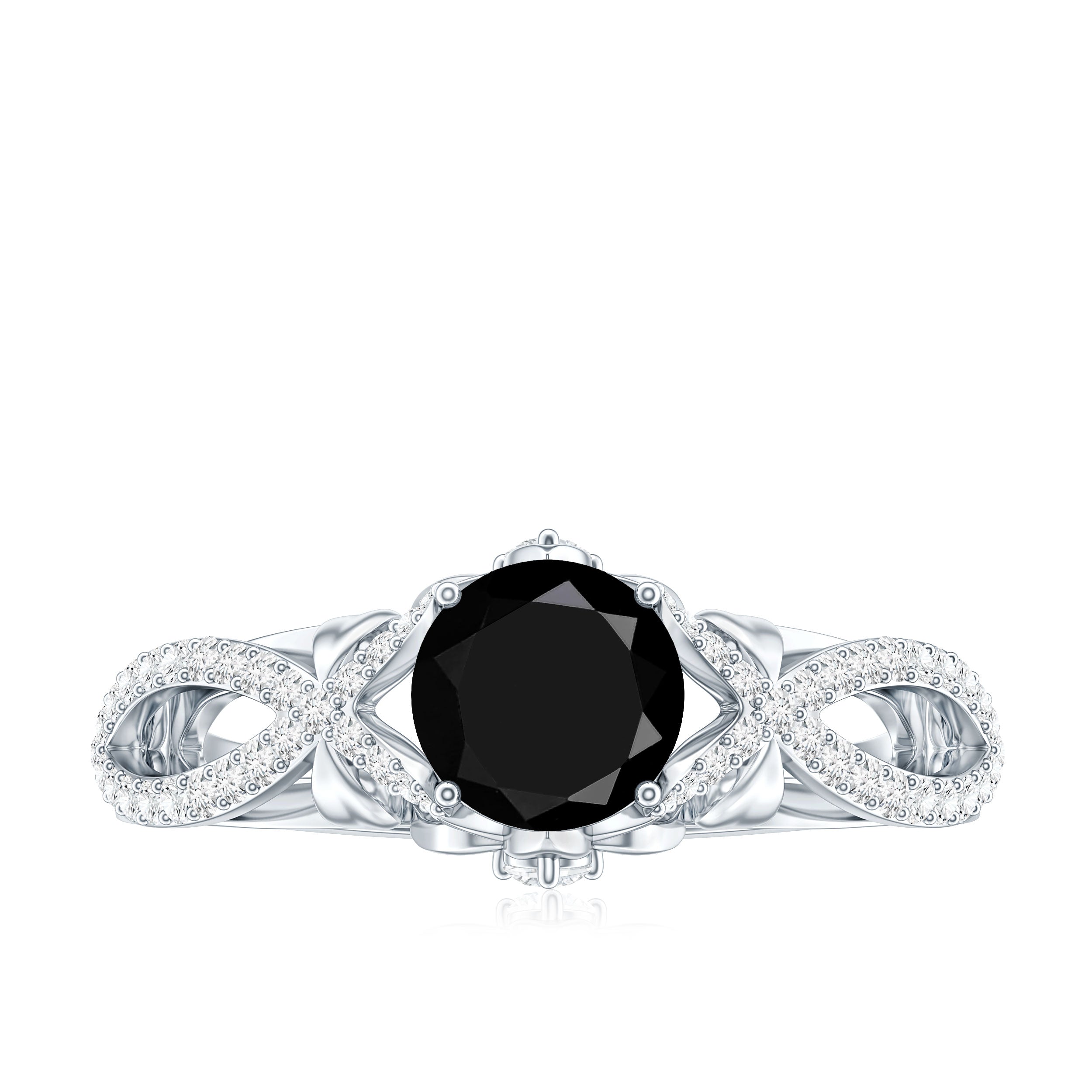 1.3 Carat Lab Grown Black and White Diamond Engagement Ring with Crossover Shank