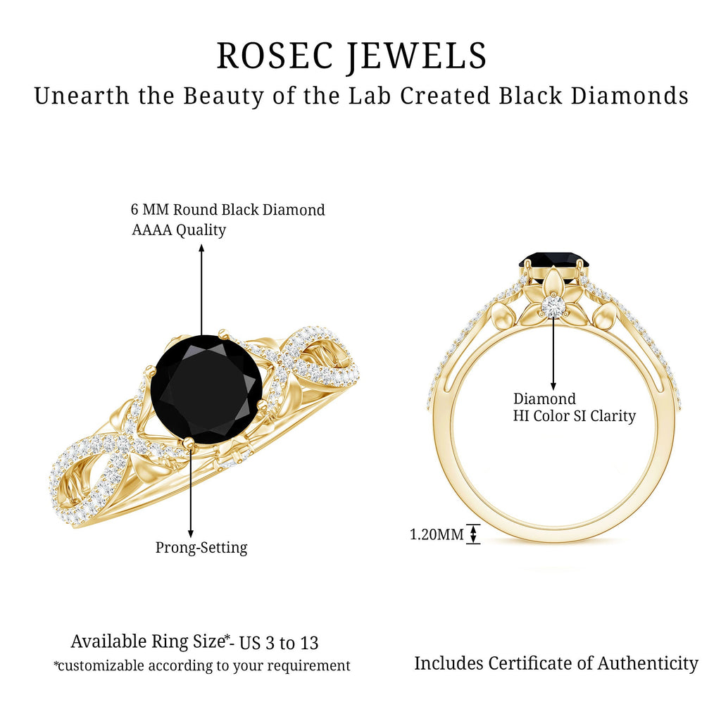 1.3 Carat Lab Grown Black and White Diamond Engagement Ring with Crossover Shank