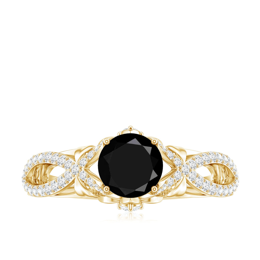1.3 Carat Lab Grown Black and White Diamond Engagement Ring with Crossover Shank