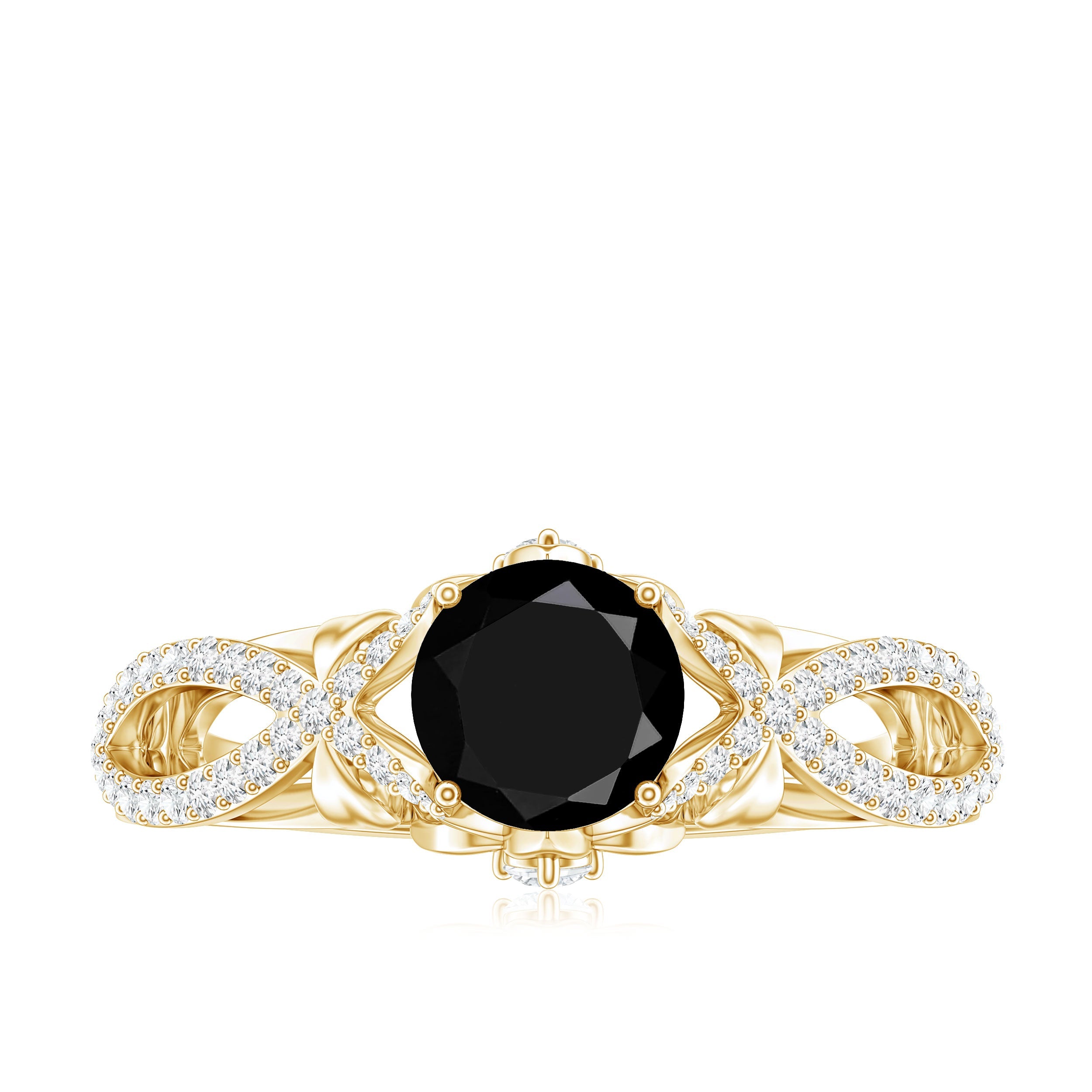 1.3 Carat Lab Grown Black and White Diamond Engagement Ring with Crossover Shank