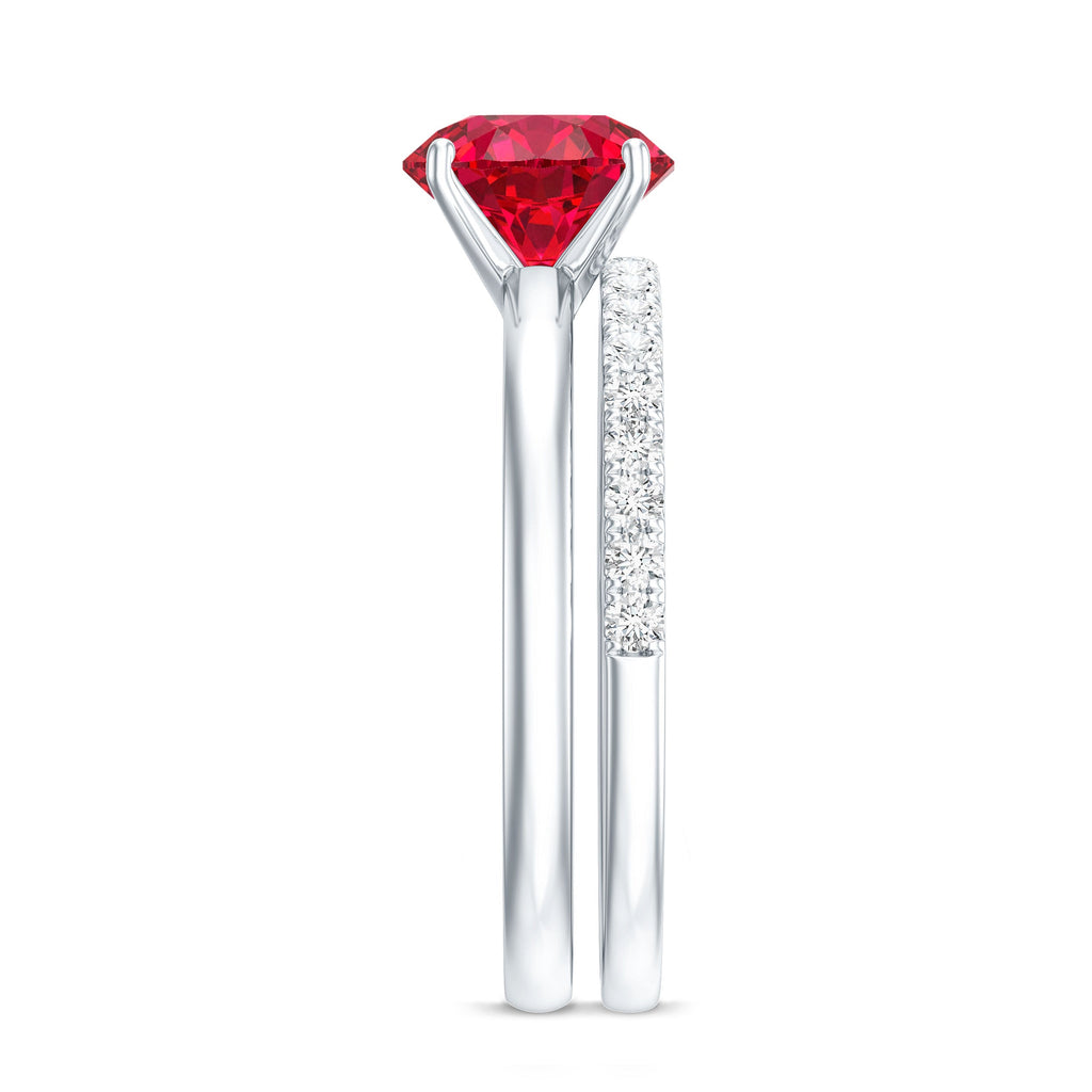 2.3 Carat Solitaire Created Ruby Wedding Ring Set with Diamond