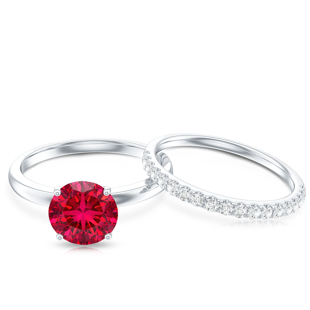 2.3 Carat Solitaire Created Ruby Wedding Ring Set with Diamond