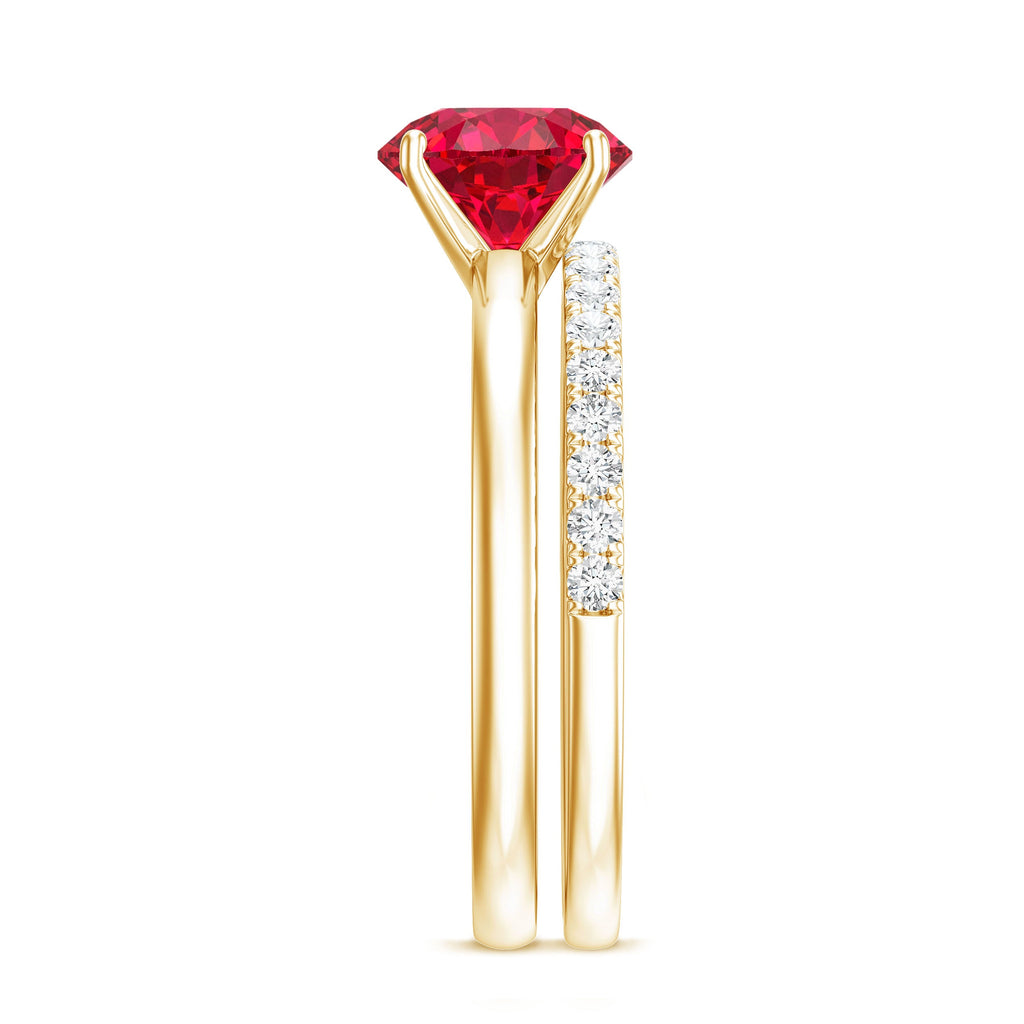 2.3 Carat Solitaire Created Ruby Wedding Ring Set with Diamond