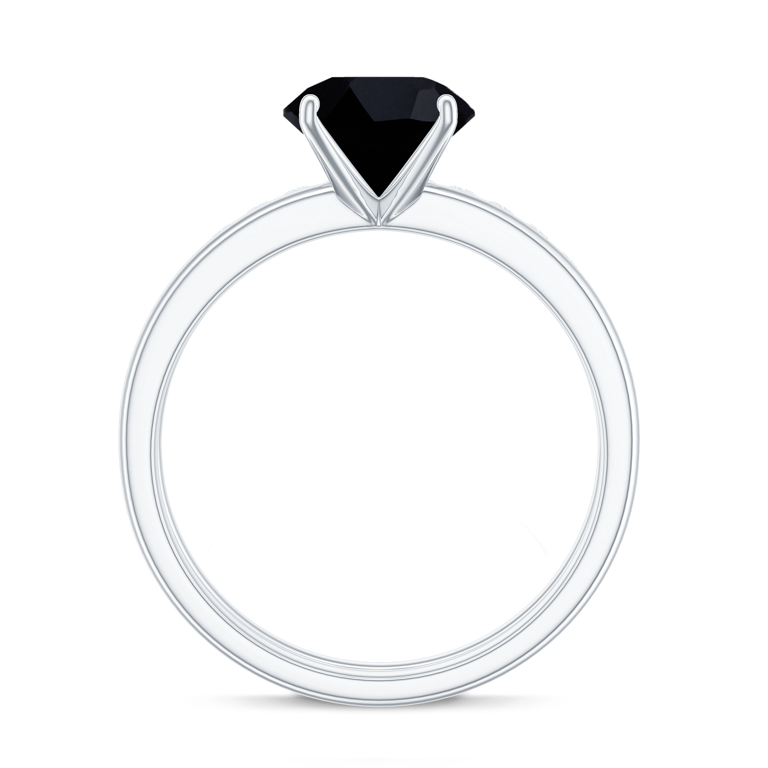 Natural 2 Carat Black Onyx Solitaire Engagement Rings with Diamond Enhancer