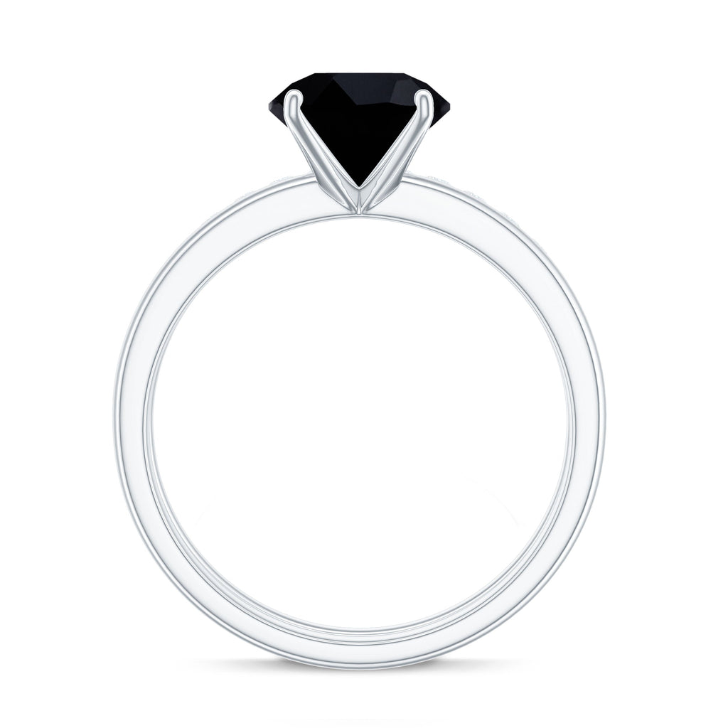 Natural Black Spinel Wedding Engagement Ring Set with Diamond