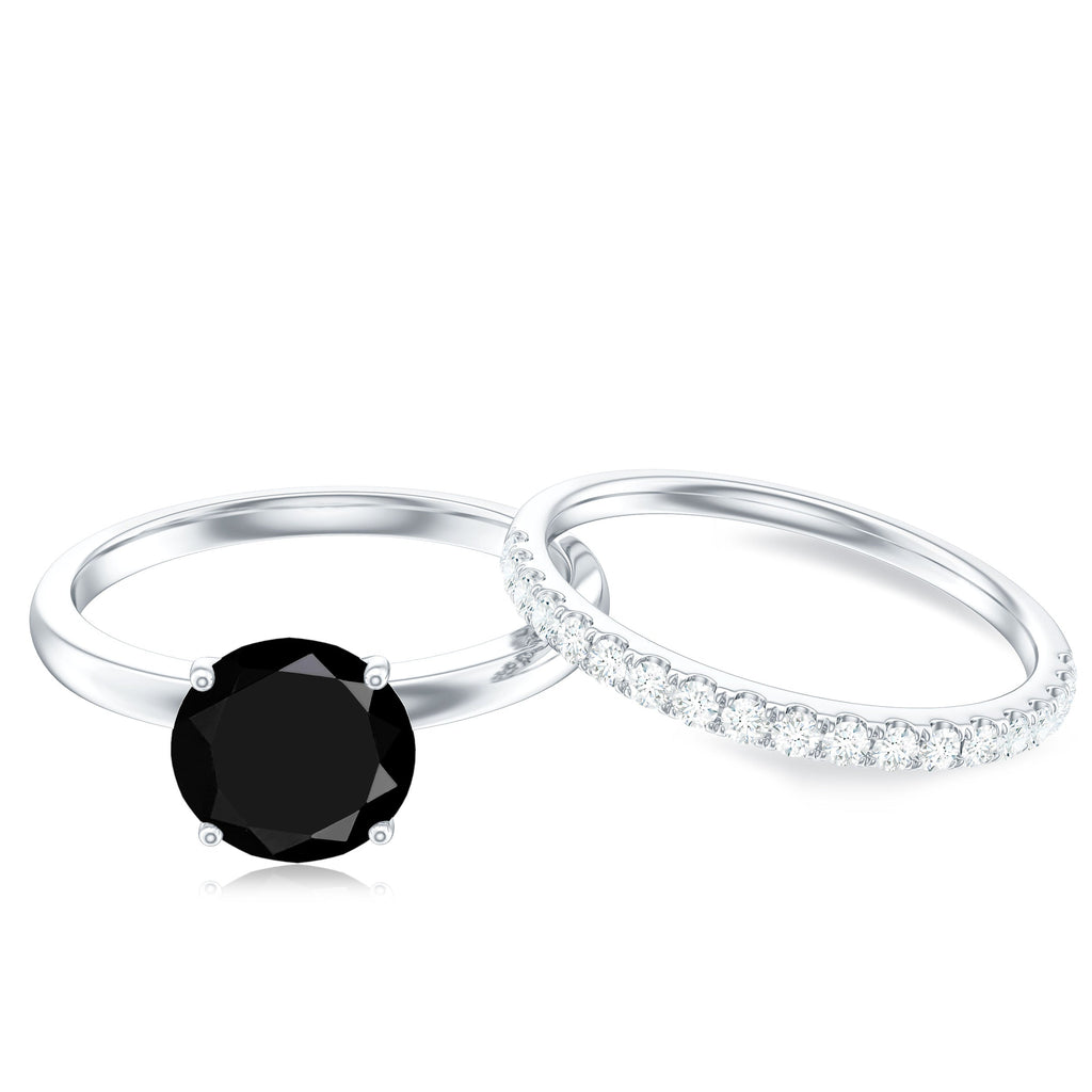 Natural Black Spinel Wedding Engagement Ring Set with Diamond