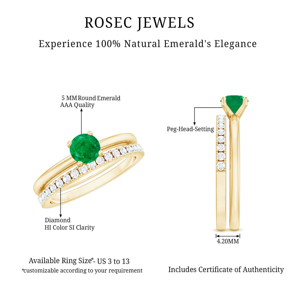 Certified Real Emerald Solitaire Engagement Ring with Diamond Enhancer