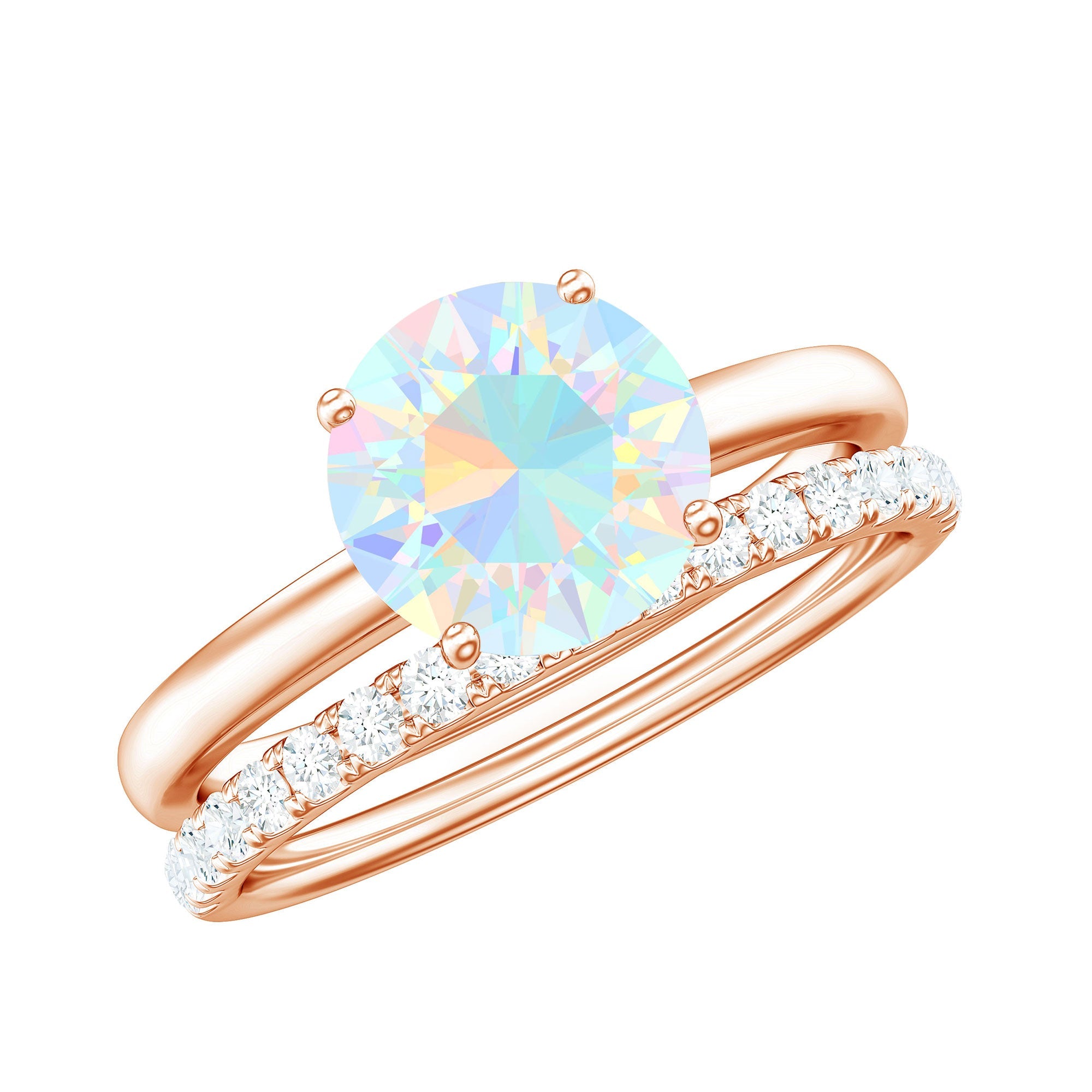 Natural 2 Carat Ethiopian Opal Diamond Solitaire Engagement Wedding Ring Set