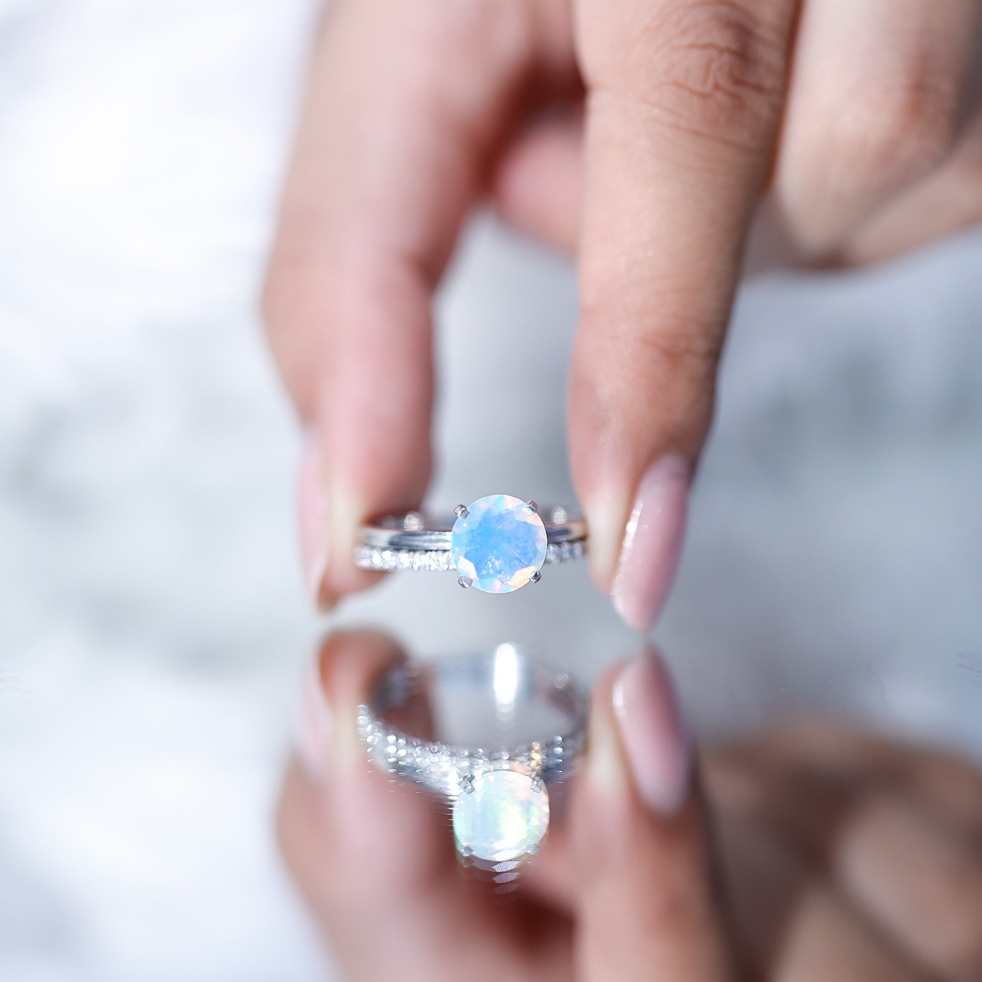 Natural 2 Carat Ethiopian Opal Diamond Solitaire Engagement Wedding Ring Set