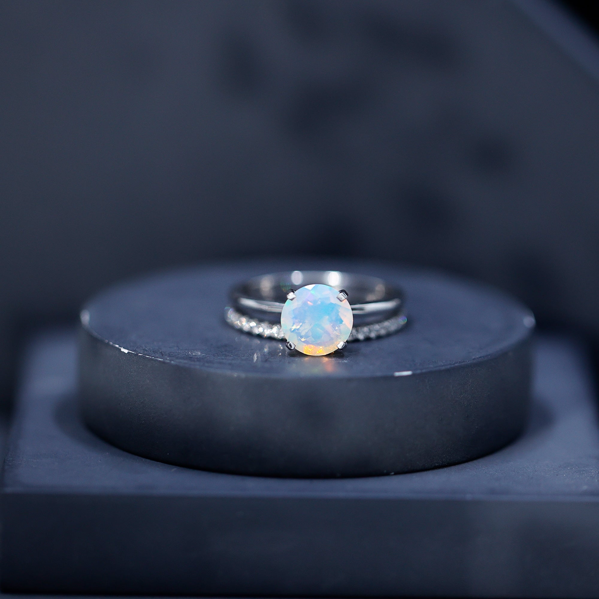 Natural 2 Carat Ethiopian Opal Diamond Solitaire Engagement Wedding Ring Set