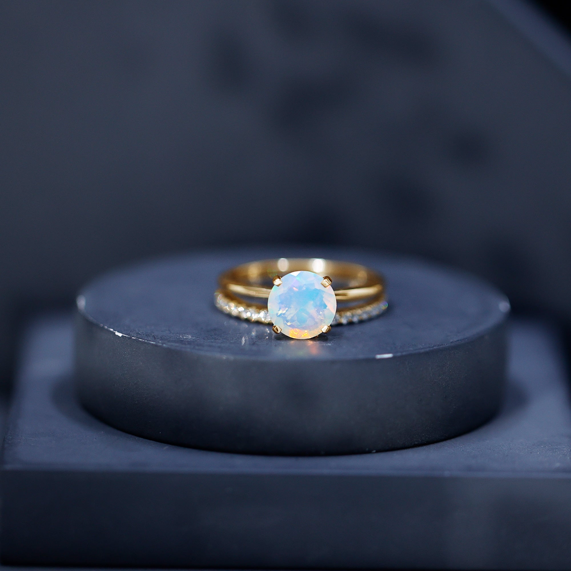Natural 2 Carat Ethiopian Opal Diamond Solitaire Engagement Wedding Ring Set