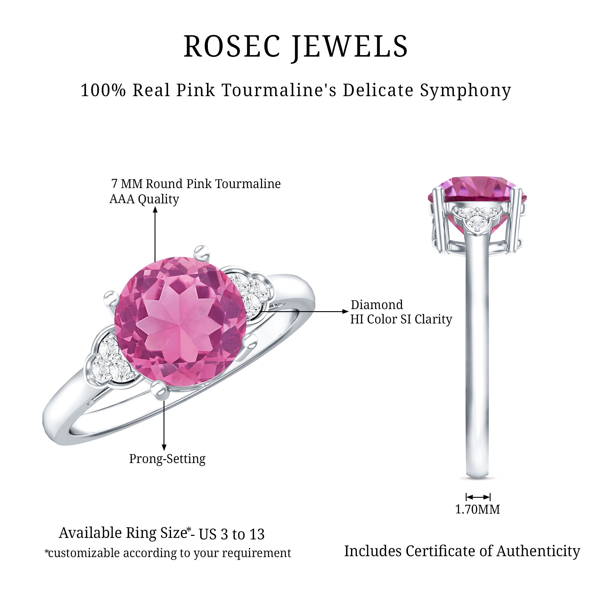 Round Pink Tourmaline Solitaire Engagement Ring with Diamond