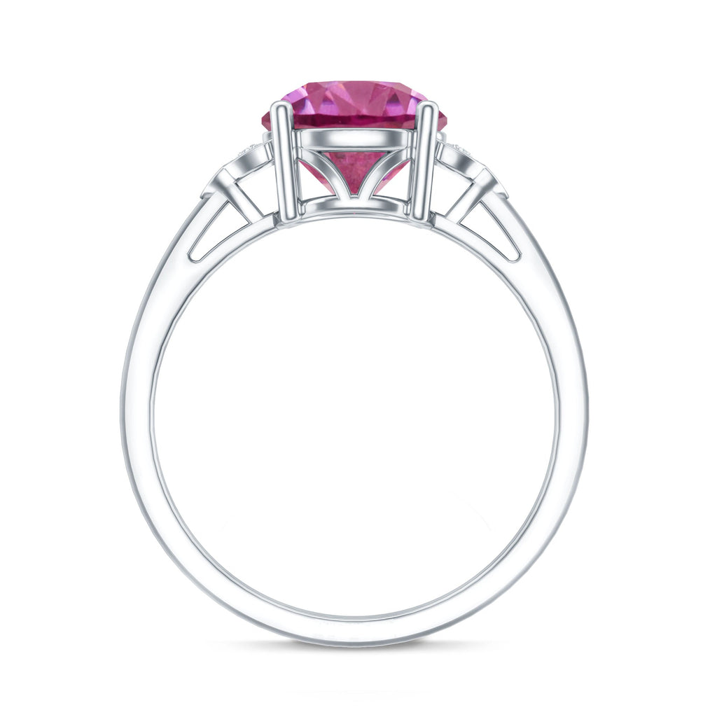 Round Pink Tourmaline Solitaire Engagement Ring with Diamond