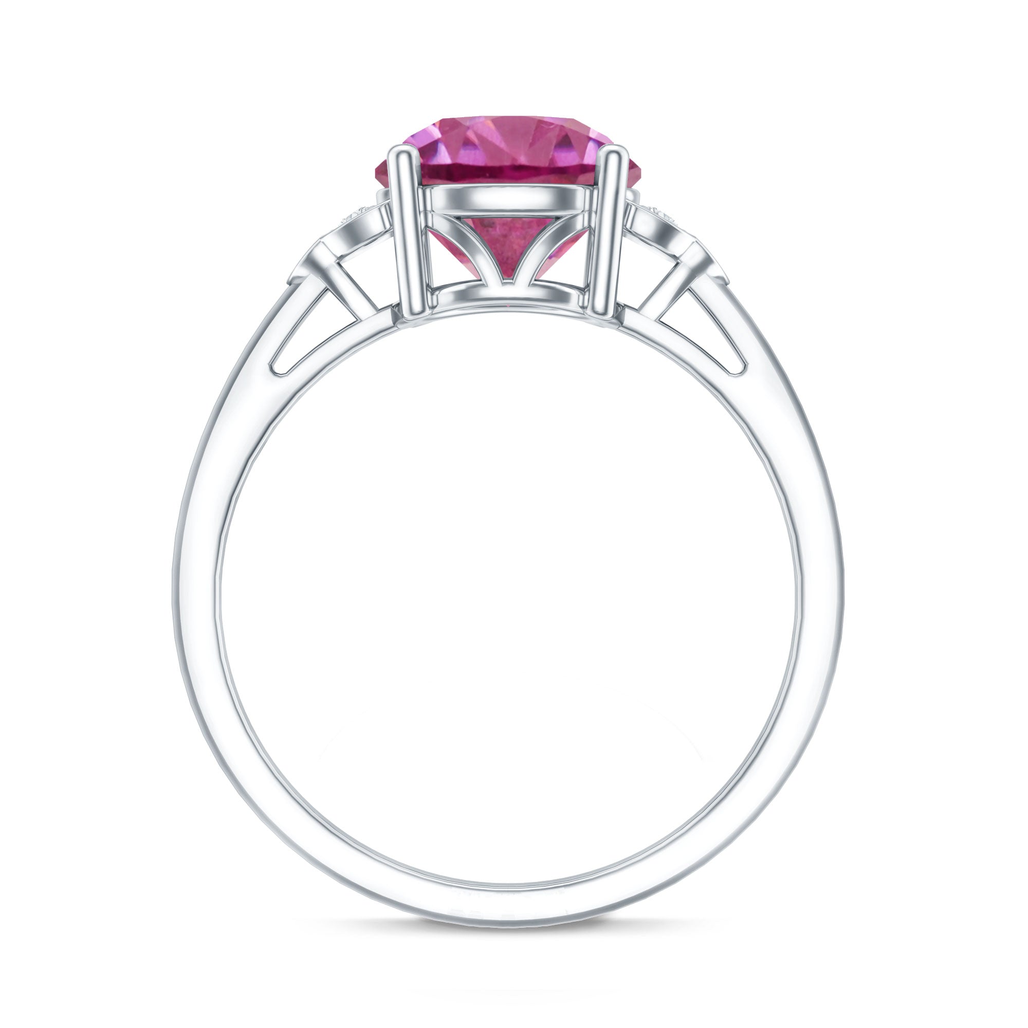 Round Pink Tourmaline Solitaire Engagement Ring with Diamond