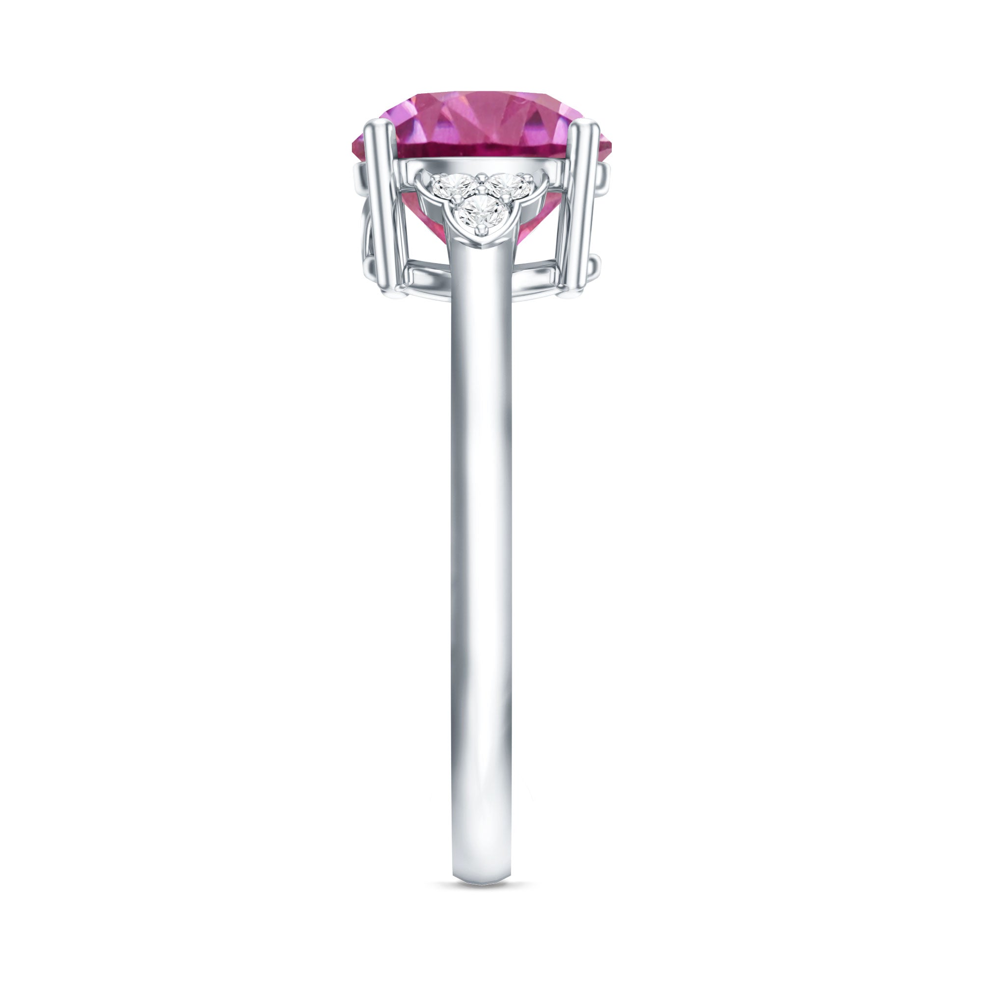 Round Pink Tourmaline Solitaire Engagement Ring with Diamond