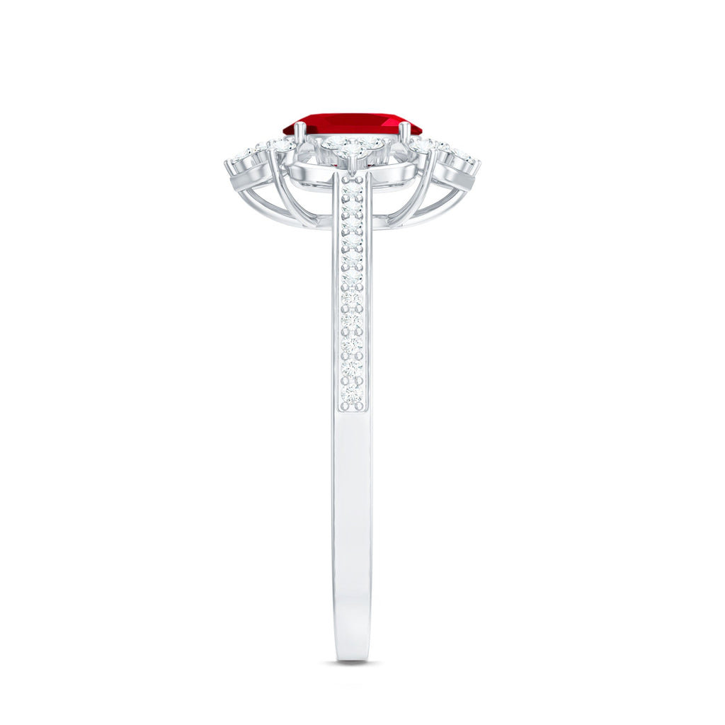 Certified Lab Created Ruby Vintage Inspired Engagement Ring with Diamond
