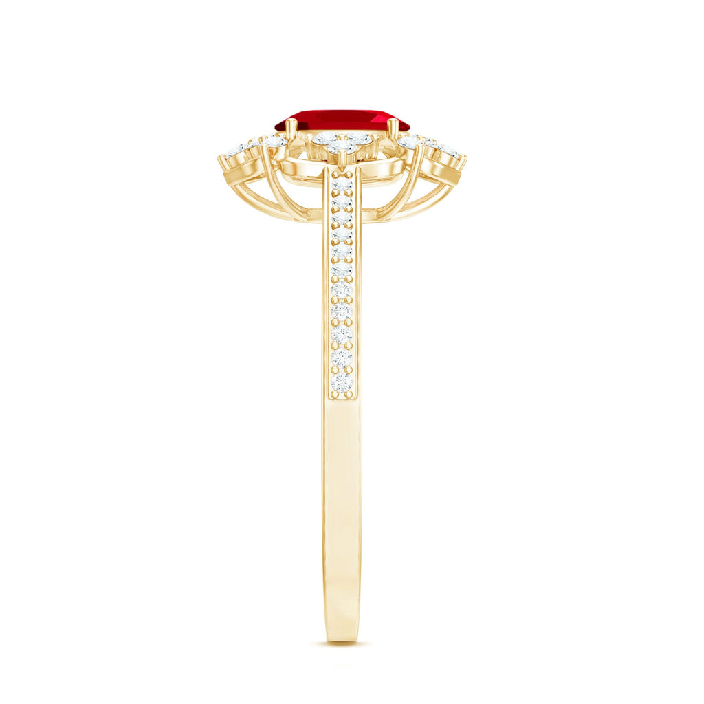 Certified Lab Created Ruby Vintage Inspired Engagement Ring with Diamond